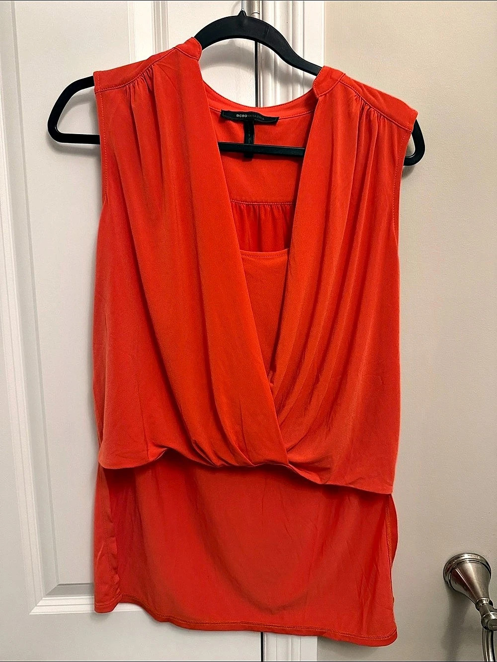 BCBGMAXAZRIA Draped Sleeveless Blouse Red XS